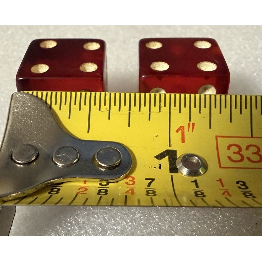 Vintage Red Bakelite Dice Pair 5/8" Translucent Cherry Red White Pips Tested - Picture 3 of 6